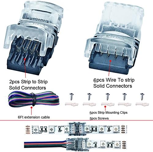 Strip light 5050 connector 4 pin extension Kit - LED 10mm connectors Whole Kits To DIY,Includes Solderless Connector,Extension cable,Strip Mounting clips,Screws for RGB LED Strip light,By Brightfour