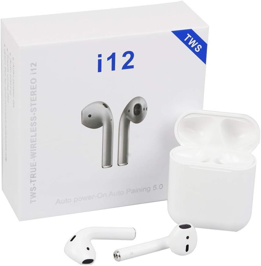 Lizzie i12 TWS Bluetooth 5.0 Bluetooth Headset with Mic & Portable Charging Case Supporting All Smart Phones and Android Phones with Sensor
