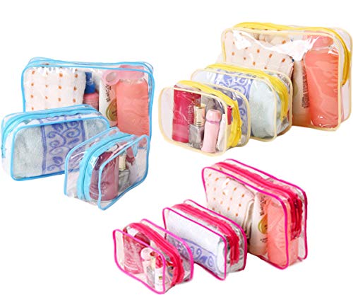 BlueSpace Cosmetic Bag Makeup Case Portable Travel Toiletry Pouch Cosmetic Clear Organizer Bags with Zipper (Blue Yellow Red)