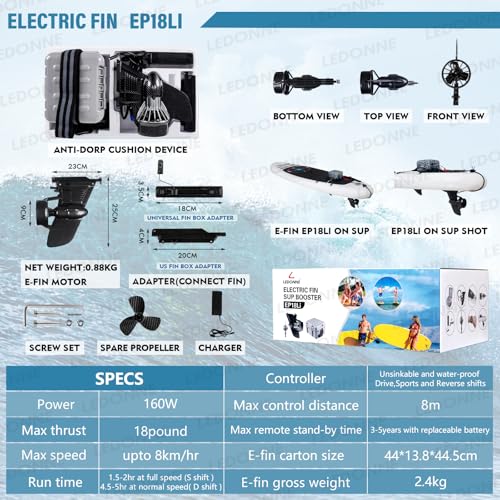 LEDONNE SUP Electric Fin Underwater Thruster Electric Surfboard Electric Surf Fin Electric Fin Thruster for Surfboard Electric SUP Fin Kit
