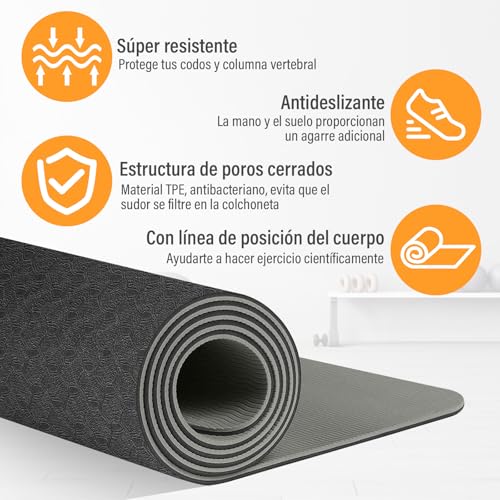 KIROGILY Tapete Yoga Antideslizante 6mm, Tapete para Ejercicio Portátil 183x61cm, Colchoneta Yoga con Bolsa y Correa, Doble Cara para Yoga, Pilates y Gimnasia en Casa