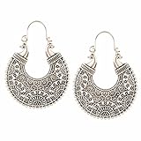 Indian Vintage Ethnic Oxidized Silver Tone Designer Trendy Hoop Earrings Love Gift