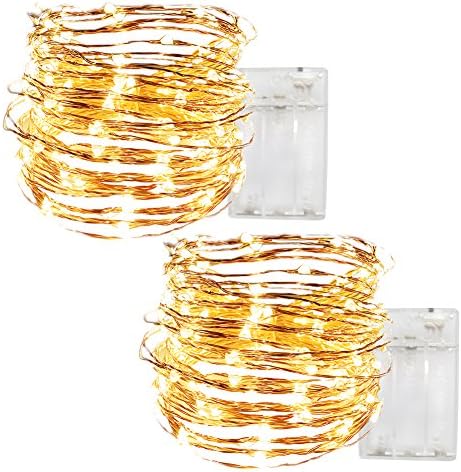 ONCIDIUM Pack of 2 Sets 33ft(10m) 100 LED String Lights Decorative Lights Decor Rope Flexible Fairy Lights Battery Operated Perfect for Tree, Party, Bedroom, Xmas(Warm White)
