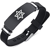 Black Star of David & Jewish Hebrew Chai Life Amulet Symbol Silicone Bracelet & Bangle Judaica Israel Religious Supernatural Jewelry for Israeli