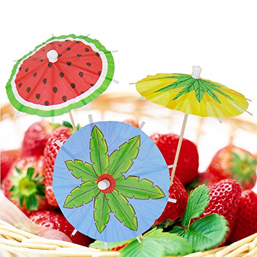Bilipala Hawaiian Watermelon Paper Umbrellas Summer Cocktail Parasol Picks Beach Party Fruit Cupcake Toppers Picks Decoration Party Supplies,Pack of 20