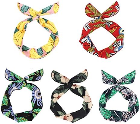 Boho Headbands For Women Wire Wrap Girls Floral Headband Bunny Ears Adjustable Fashion Leaf Hair Bands (Set C)