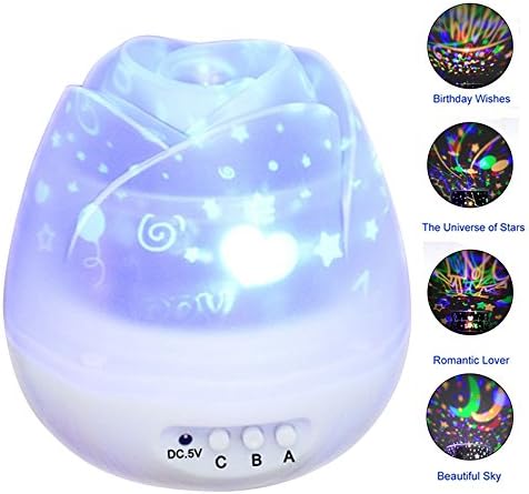 White Colorful Night Light 3D Projection lamp for baby Rosebud Flower 360 Degree table desk accessories Christmas Gift for Children lovers Nursery Bedroom Kids Room
