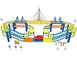 Car Track KAWO Super Snap Assembly Electric Flash City Journey Grand Viaduct Railway Flexible Track Racing Car Set 121-piece Red
