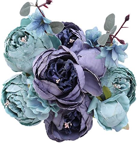 StarLifey Fake Spring Flowers Vintage Artificial Peonies Bouquet Home Wedding Decoration Flowers Bunch Confession Bouquet (New Grey Blue)