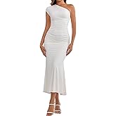 VKIHOC Summer One Shoulder Long Formal Dress Ruched Sexy Bodycon Sleeveless Elegant Wedding Guest Dresses for Women 2025