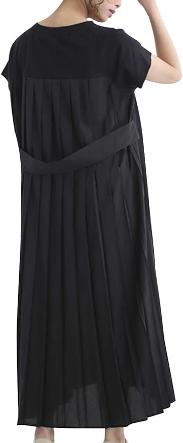 Amazon Co Jp バックプリーツ マキシワンピース ワンピース レディース プリーツ プリーツワンピース ロングワンピース ロング丈 ワンピース 夏 切り替え 半袖 無地 服 ファッション小物
