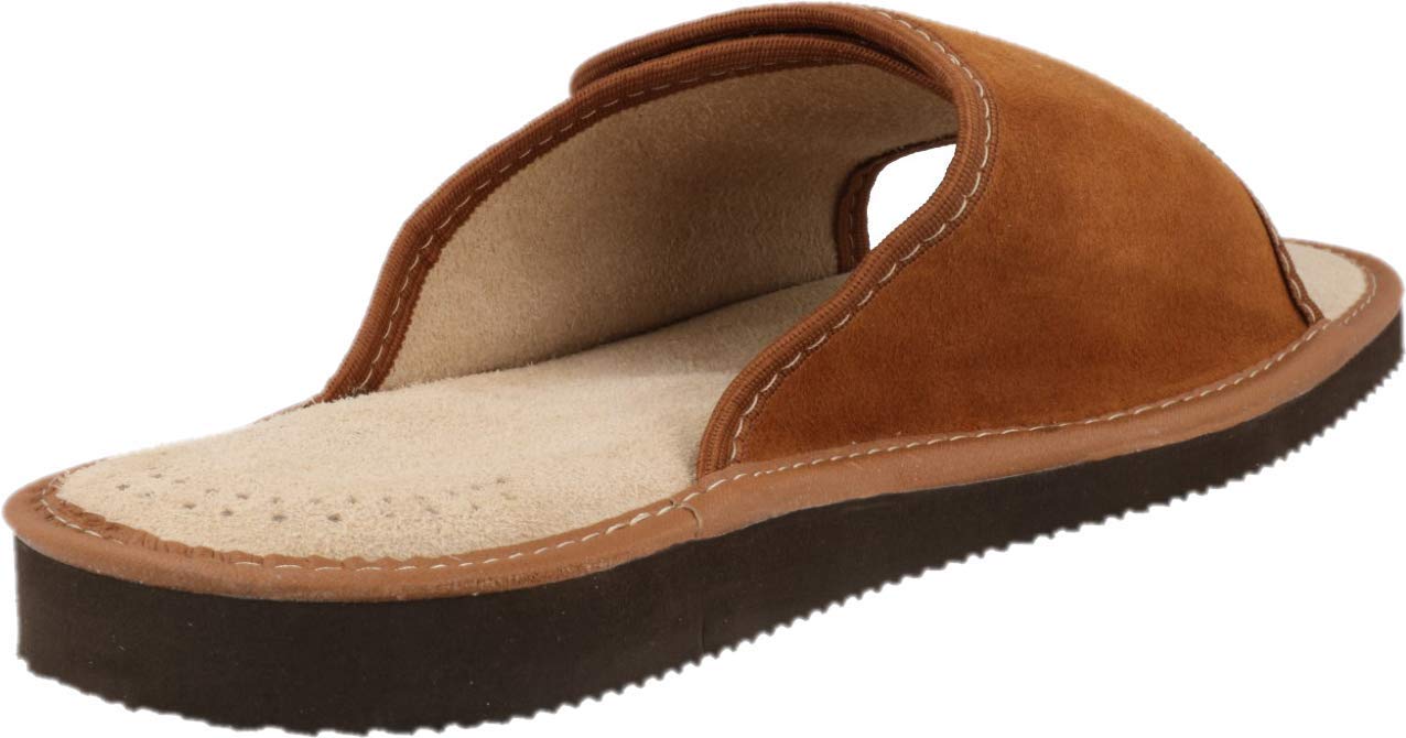 FOOTHUGS Men\'s Open Toe Adjustable Suede Leather Slippers with Memory Foam Ortopaedic Insole (9 UK, Brown)