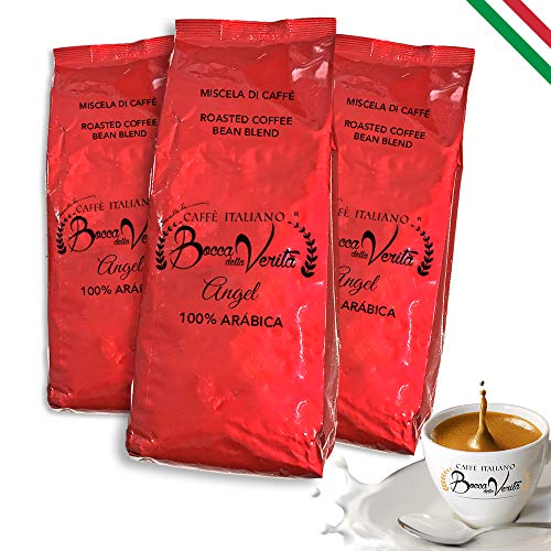 BOCCA DELLA VERITA® - Italienische Kaffeebohnen, Aroma ANGEL 100% ARABICA, 3 Packungen mit 1 kg, Natürlich und…
