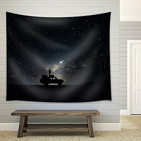 Man Stand on The Car Under Starry Night - Fabric Wall Tapestry Home Decor - 51x60 inches