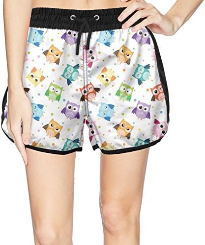 LJDGOJ Owls Pattern Vector Image Women Swim Trunks Quick Dry Water Swim Shorts Cool Sportwear with Pocket