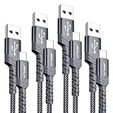 USB C Cable 3A Fast Charging,JSAUX 4-Pack(10ft+6.6ft+3.3ft+1ft) USB A to Type C Charger Nylon Braided Cord Compatible with Samsung Galaxy S10 S9 S8 Plus Note 10 9 8,Moto Z,LG V20 G6 G5 and More(Grey)