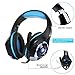 Edal Gaming Headset for PS4 PSP Xbox one, Led Light GM-1 Headphone with Microphone and Free Adapter Cable (Black+Blue)