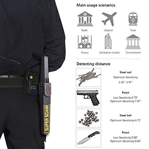UNIROI Hand Held Metal Detector Wand Security Scanner with 9V Battery, Belt Holster, Adjustable Sensitivity, Optional Sound & Vibration Modes for Airport, Open Port, Frontier, Company Entrance UD001