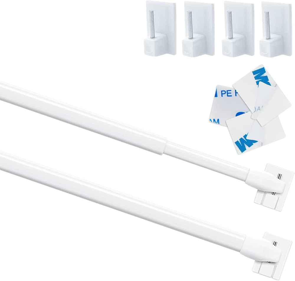 Venvemong 2Pcs Extendable Net Curtain Rods 50-80cm White with 6 Sticky Hooks