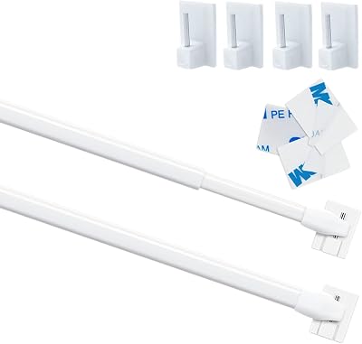 Venvemong 2Pcs Extendable Net Curtain Rods 30-50CM White with 6 Sticky Hooks