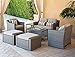 SOLAURA Outdoor Patio Furniture Set 7-Piece Grey Wicker Conversation Furniture Set Patio Lounge Chairs with Ottoman & Loveseat with Glass Coffee Table (Pillow Included)