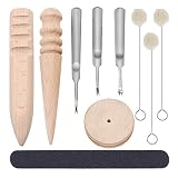 Caydo 10 Pieces Leathercraft Edge Skiving Beveler with Multi-Size Solid Wood Leathercraft Edge Slicker Burnisher, Sanding Strip and Wool Daubers