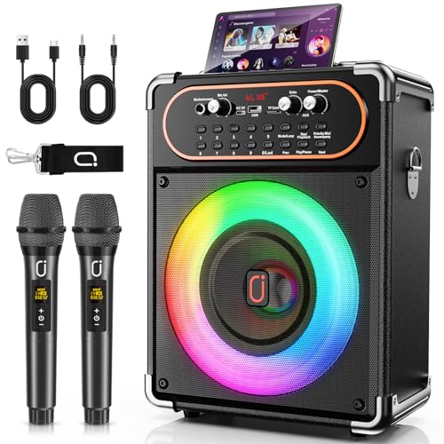 HWWR Karaoke Portable Bluetooth 5.3 Speaker with 2 Wireless Microphones for Adults, PA System with Echo Adjustment, Support TWS/TF Card/USB/AUX/TV Connected for Home Party Stage