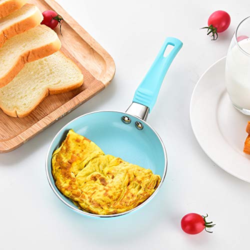 Caannasweis 3 Piece Cookware Set, 5.5" Nonstick Frying Pan, sauce pan and soup pan with glass lid set (Light Blue)