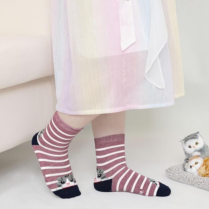 PUTUO Kinder Mädchen Socken Kindersocken: Mädchen Lustige Socken aus Baumwolle Kinder Bunt Tiere Gemustert Strümpfe größe 31-34 Zeichentrickkatze 5 Paare thumbnail 3