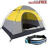 Swift-n-Snug 2 Person Camping Tent - Best Small, Ultralight & Portable Tent for Hiking, Backpacking, Beach & Outdoor Use - Features Waterproof Dome & Zip Door - Set Includes Carry Bag [Yellow/Gray]