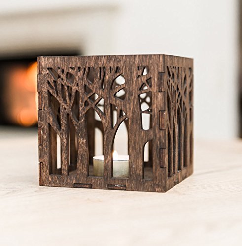 Wooden Candle Lantern 4.3x4.3x4.3 inches - Wooden Candle Holder - Rustic Candle Holder - Brown Lasercut Candle Holder - Wooden Tealight Lantern - Thumbnail 5