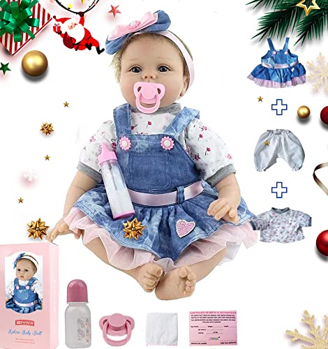 ZIYIUI Realistic Baby Doll With Accessories 22-Inch Handmade Reborn Baby Dolls 55cm Reborn Dolls Girl Boys & Girls Toy Gift Lifelike Baby Doll Soft Silicone Vinyl Cotton Material, Ages 3+