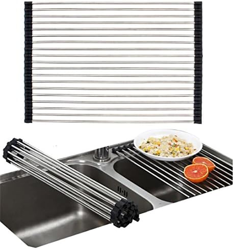 Multi-Purpose Roll-up Dish Drying Racks over Kitchen Sink (18in-black)