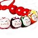Merope J Handmade Womens 9 Lucky Cat Charm Ceramic Beads and Pine Stone Bracelets Adjustable (Red)