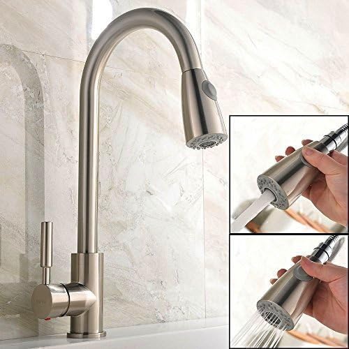 UFaucet Brushed Nickel Stainless Steel Single Handle Pull out Sprayer Prep Kitchen Faucets,Pull Out Touch On kitchen Faucet