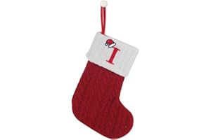 OJCHRLKF 7 Inches Mini Cute Initial Monogram Embroidered Christmas Stocking Knitted Christmas Decorations Stocking Red,White,Green Knit Mini Stocking Christmas Decorations-58-I-Red