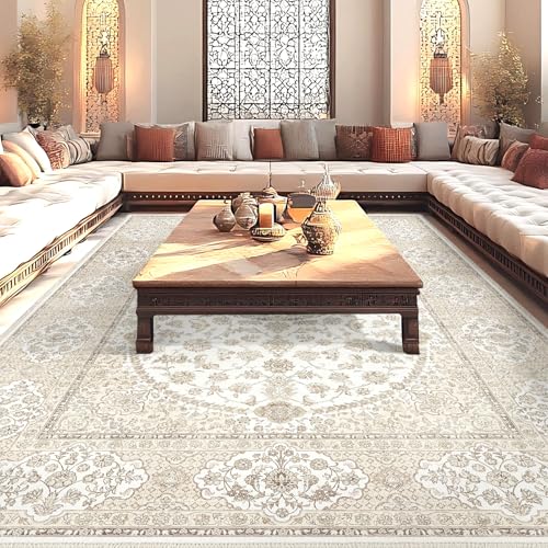 phonzenuo Large Rug 200x290cm, Low-Pile Indoor Printed Rugs, Home Decor Floor Carpet, Washable Vintage Area Rug，Persian Carpets Distressed Anti-slip Rug for Living Room
