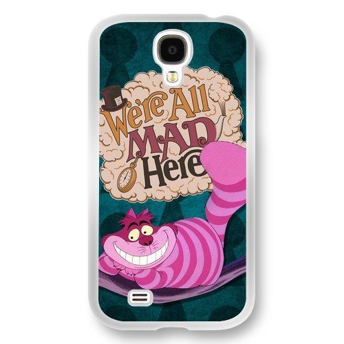 Alice in Wonderland Samsung Galaxy S4 Case, Onelee [Never fade] Disney Alice in Wonderland We're all mad here Cheshire Cat Samsung Galaxy S4 White TPU Case [Scratch proof]