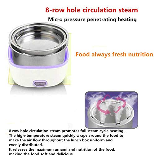 KOBWA Multifunctional Electric Lunch Box, Mini Rice Cooker, Portable Food Heater Steamer with Stainless Steel Bowls, Egg Steaming Rack, Spoon, Measuring Cup for Use in Office Outdoor School - Thumbnail 5