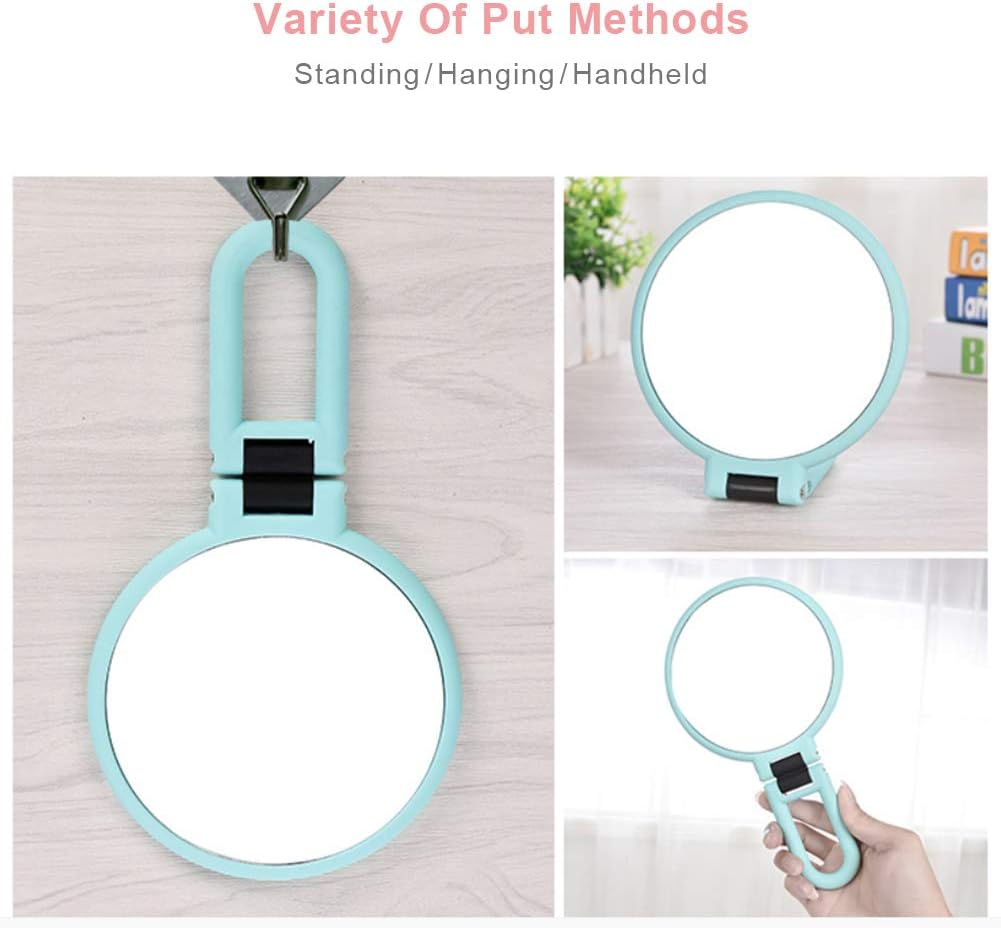 10x 1x Double Sided Magnifying Hand Mirror, Handheld Mirror Hand Held Mirror with Folding Handle, Travel Makeup Mirror with 10x Magnification, Vanity Round Makeup Mirror with Stand (White) : Beauty