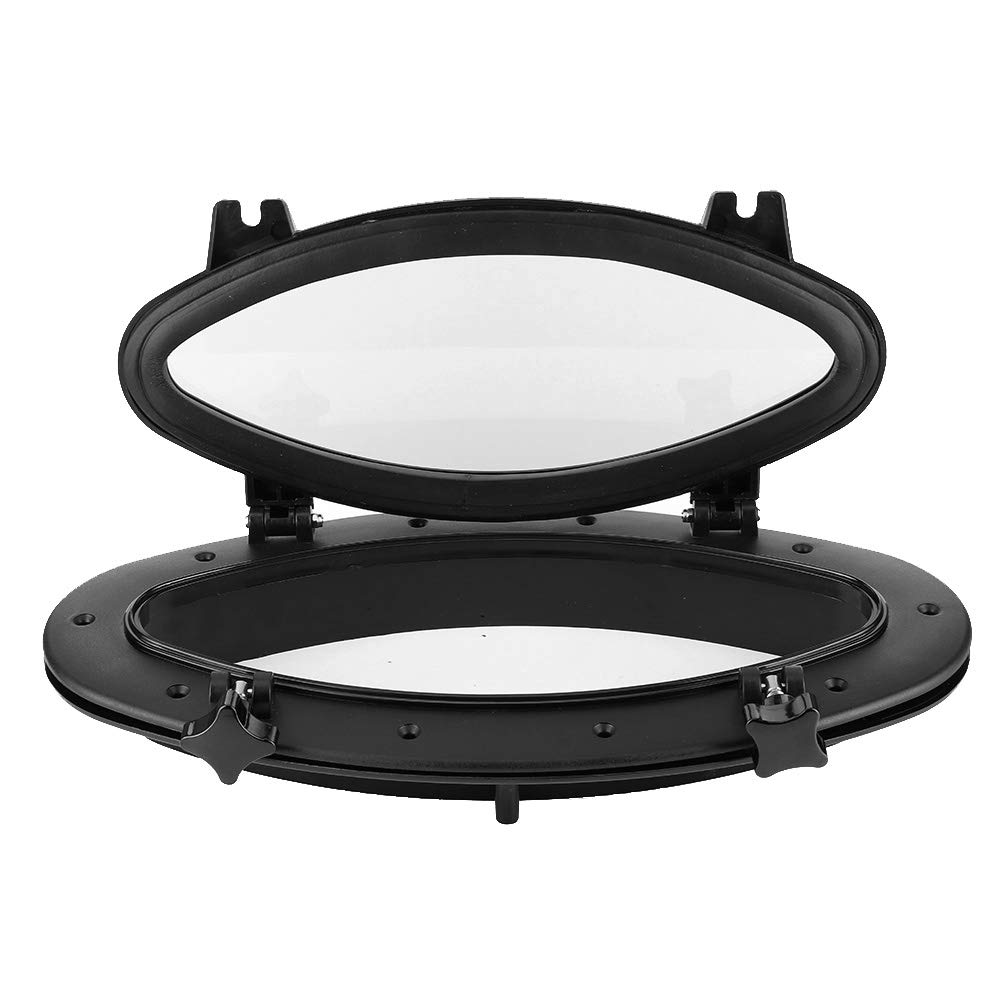 BHDK Marine Oval Deck Hatch Porthole, 400x200mm, Black, Compatible with Boat, Passenger Side, ABS+316 Stainless Steel+Tempered Glass
