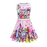 MagJazzy Little Girls Casual Dress Sleeveless Digital Printing Pageant Party Birthday Dress for Doll Surprised (150cm/ 7-8Y, Balloon Pink)