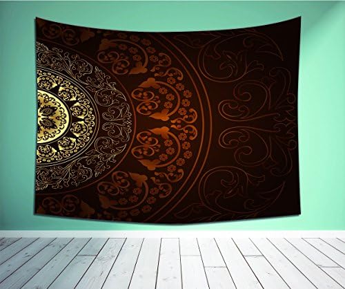Avamam Tapestry Wall Art Mandala Vintage Ethnic Asian Spiritual Cosmos Pattern With Swirled Floral Leaves Artwork Burgundy Gold-S Wall Hanging For Bedroom Living Room Dorm Size-80"Wx60"H