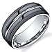 King Will Classic Mens 8mm Black Mens Tungsten Ring Wedding Band Grooved Center Polished Wedding Band