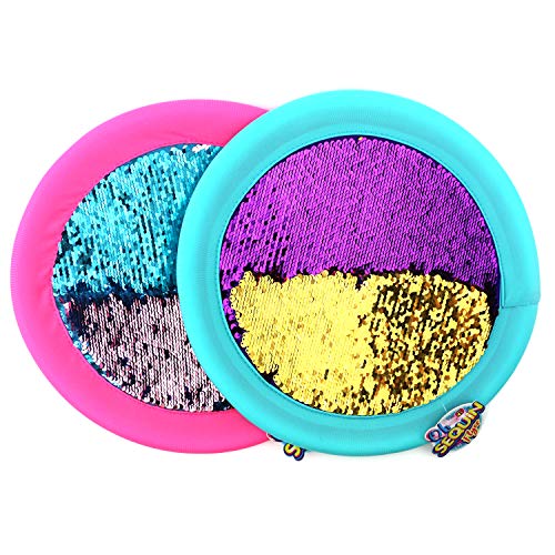 Soft Sequin Frisbee 12" Holographic Flyers Glitter Shiny Shimmery Indoor Outdoor Flying Disk with 2 GosuToys Stickers (2 Pack Assorted Colors)