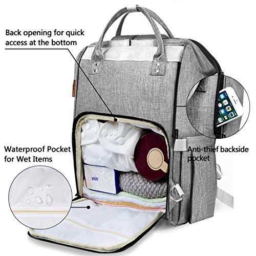 UBBCARE Diaper Bag Backpack Large Multi-Function Travel Back Pack Grey Baby Nappy Changing Bag for Mom and Dad with Changing Pad - Thumbnail 2