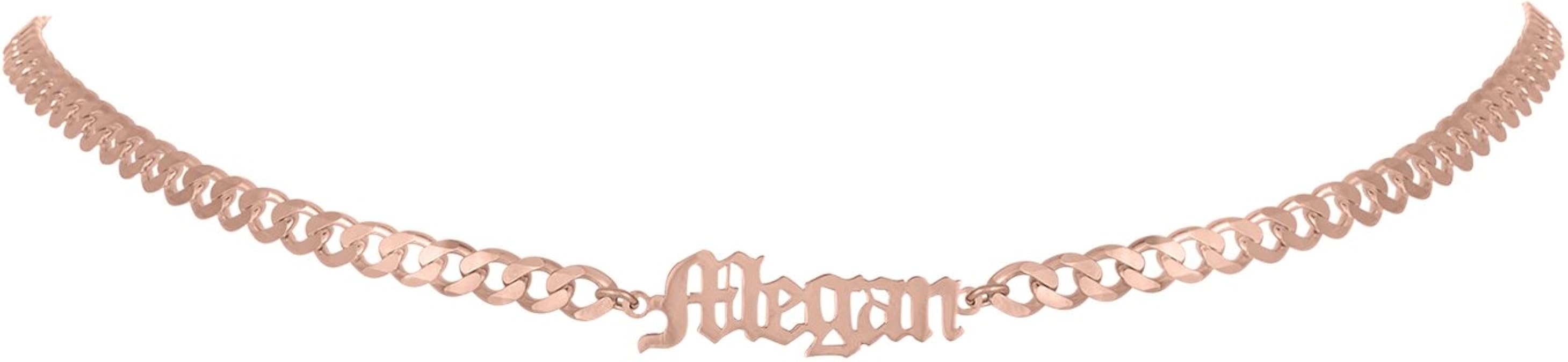 Amazon 古い英語ゴシックネームプレートネックレスチョーカー13 5 イタリア縁石チェーン ピンク チョーカー 通販