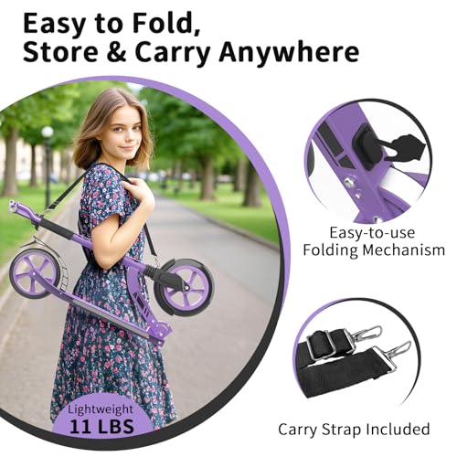 BELEEV V9 Children's Scooter from 6 to 14 Years, Adults and Teenagers up to 100 kg, LED Light Stem & Deck, Foldable and Height Adjustable, Big Wheel 200 mm, City Scooter 2 Wheels