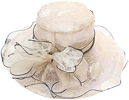 IVERIRMIN Women's Adjustable Embroidery Organza Church Summer Wide Brim Kentucky Derby Hats (beige)