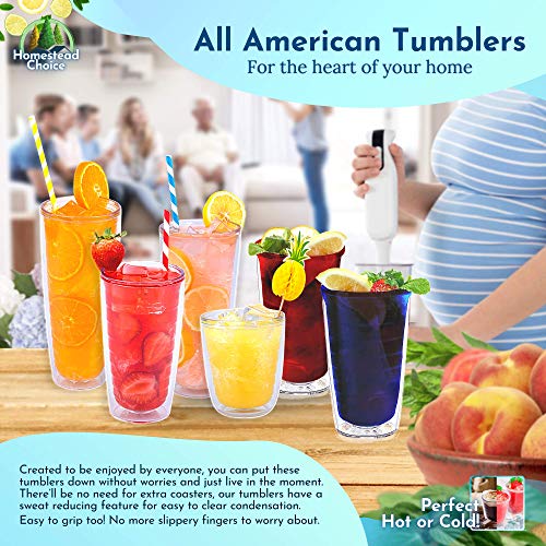 Insulated Tumblers 2pack 26 oz Made in USA Great for Iced Coffee & Hot Drinks, Clear Double